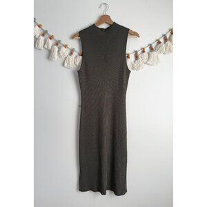 Gap Green High Neck Ribbed Knit Sleeveless Midi Dress Modest Minimalist L
